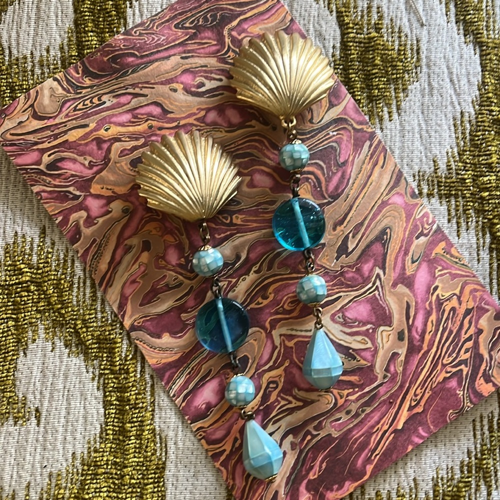 •VINTAGE HEIDI DAUS SHELL BEAD EARRINGS MAXIMALIST WEDDING GUEST SHOWER MOB•